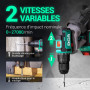 DCA Perceuse à percussion sans fil 20V Brushless, 55Nm de couple max, mandrin tout métal 13mm, 18+1+1 réglages de couple (0–450/