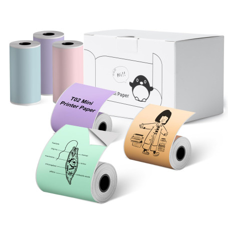 Memoking Lot de 6 Rouleaux de Papier Thermique Autocollant T02/M02L/Q02E/M02/M02X – Vert/Violet/Orange/Rose/Vert Clair/Lavande V