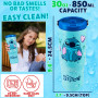 Get Trend Disney Stitch Gourde Isotherme Enfant Adulte avec Paille et Poignée 850ml, Mug Voyage Tasse Café Thermos Chaud Froid B
