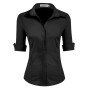 Hotouch Chemisier Femme Coton à Manches Courtes Chemise Classique Boutonnée Shirt Tops Décontracté Col en V Blouse Solide Élégan
