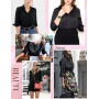 Hotouch Chemisier Femme Coton à Manches Courtes Chemise Classique Boutonnée Shirt Tops Décontracté Col en V Blouse Solide Élégan