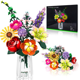 INVITOP Bouquet de Fleur Plantes Construction, 9 Set de Fleurs Artificielles à Construire, 845 PCS Fleur Botanical Collection, V