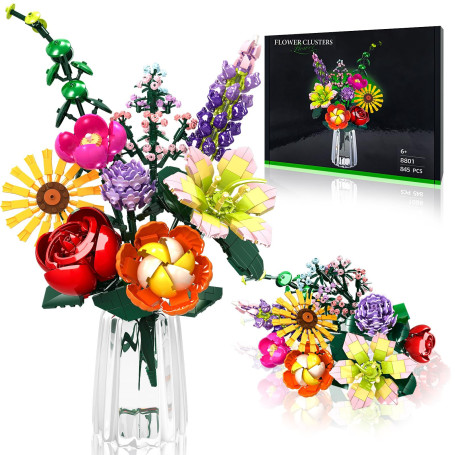 INVITOP Bouquet de Fleur Plantes Construction, 9 Set de Fleurs Artificielles à Construire, 845 PCS Fleur Botanical Collection, V