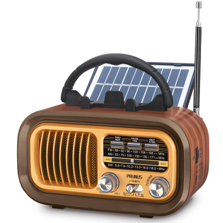 Poste Radio Vintage, PRUNUS J-150 AM/FM/SW Radio Portable Rechargeable avec Batterie 1200mAh et Piles D, Transistor Radio Blueto