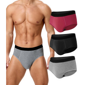 BEENIUBEE Lot de 3 Slip Incontinence Homme, Coton Lavable Caleçons Incontinence Hommes Culottes avec 150 ml,Réutilisable,Sous-Vê
