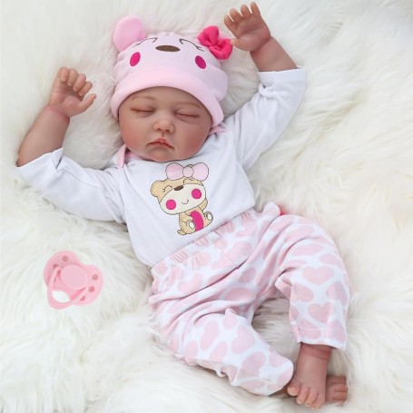 TERTYRES Poupée Reborn 22 Pouces 55cm Réaliste Bebe Reborn Fille Silicone Souple Corps de Tissu Un Vrai Nouveau-né Bébé Les Yeux