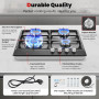 SNDOAS Plaque de Cuisson 4 Feux Gaz, Sécurité Thermocouple, Compatible Gaz Naturel ou Propane, Panneau Émaillé Noir, 8,06 kW, 22