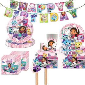 Gabby Chat Vaisselle Anniversaire, DéCoration Anniversaire Gaby Chat| Assiettes, Nappe, Gobelets, Serviettes, BannièRes| DéCorat