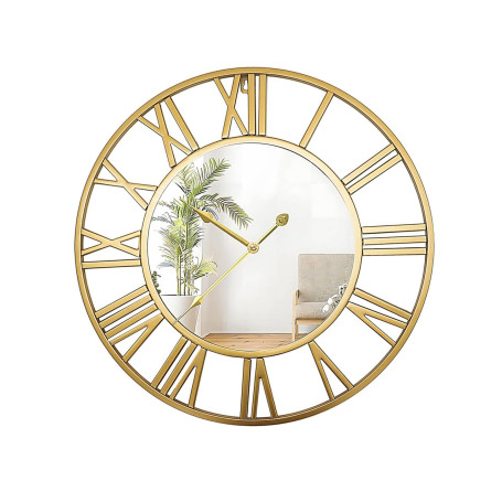 QHENS Horloge Murale Vintage, Horloge Silencieuse 15dB, Pendules Murales Grande 50cm, Cadre Doré en Métal & Chiffres Romains, Dé