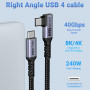 SUMPK 30cm USB 4 câble à angle droit [2 Pack], câble USB c 240w, transfert de données haute vitesse 40gbps, affichage vidéo 8K s