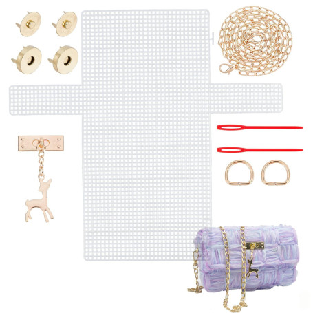 sundrerfect Kit De Tricot 8 Pièces Pour Sacs En Maille Plastique, Kit Sac a Main a Faire Soi Meme,Tissu En Tissu Plastique, Cord