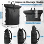 hk Sac a Dos Extensible 27L Sac Roll-Top Etanche Grand Sac a Dos PC Portable 15.6 Pouces avec USB Charging Port Pour Hommes Femm
