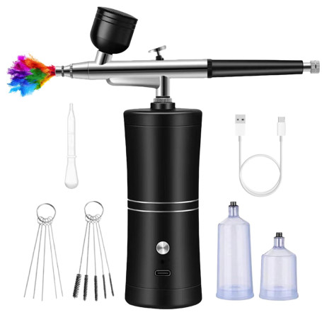 WIYETY Kit aérographe avec compresseur : pistolet aérographe portable multi-fonctions, portable rechargeable pour la décoration 