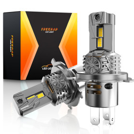 FREERAP Ampoule H4 LED 32000LM, 100W 600% 6500K Lumière Blanche, 1:1 Halogène Mini Taille, 70000+ Heures De Vie, Plug and Play I