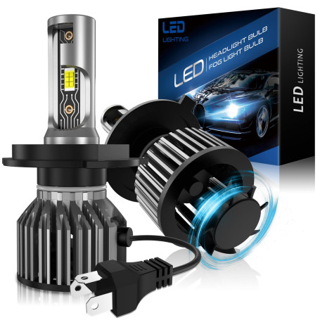 AUXIRACER Ampoule H4 LED pour Voiture, 120W, 30000lm, 6500K Blanc 12V Ampoule LED pour Voiture, Kit de Conversion Feux de Route/