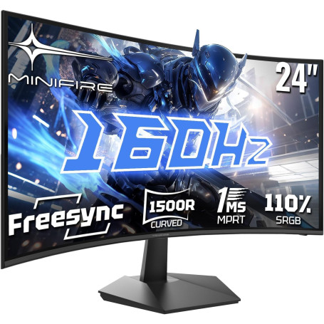 Minifire Écran PC Gaming Incurvé 24 Pouces 160Hz - FHD 1920x1080, 16:9 VA Panel 1500R, 1ms MPRT, 110% sRGB, Adaptive Sync, Eye-C