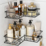 Diboniur Etagere Douche Sans Percage, 2 Pièces Etagere Salle de Bain avec 8 Crochets, Etagere Salle de Bain Sans Percage en Acie