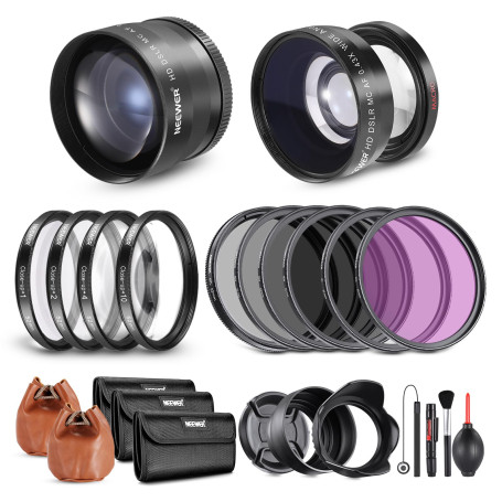 NEEWER Objectif 52 mm et Ensemble de filtres : Grand Angle/téléobjectif 2,2X supplémentaire pour Objectif APS-C 18 mm-85 mm, (+1