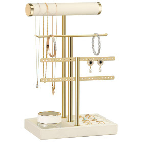 Kezidhp Presentoir Bijoux 3 Étagères, Boite à Bijoux/Organisateur en Velours avec Tiges en T Amovibles pour Bracelets, Colliers,