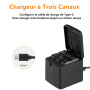Vemico Hero 8 Chargeur de Batterie Kit 3x1500mah Batterie de Remplacement avec Chargeur USB 3 canaux LED Type-C pour Hero 8 Blac