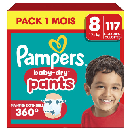 Pampers Baby-Dry Pants, Taille 8, 117 Couches-Culottes, 19kg+, Maintien 360° Contre Les Fuites Pour Un Ajustement Optimal Pour É