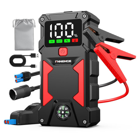 FNNEMGE Booster Batterie 5000A 24800mAh Jump Starter (jusqu'à Tout Le Essence, Moteur Gazole 8,0L),. Jump Starter avec Port de C