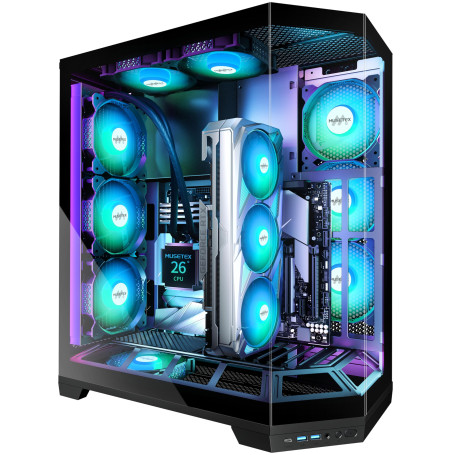 MUSETEX Boitier PC, Conception de Montage Vertical du GPU, pré-Installation 5 Ventilateurs PWM ARGB, 360MM RAD Support, Boîtier 
