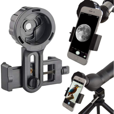 Adaptateur Téléphone Pro pour Jumelles, Monoculaires, Télescopes et Microscopes. Compatible avec n’Importe Quel Smartphone. Idéa