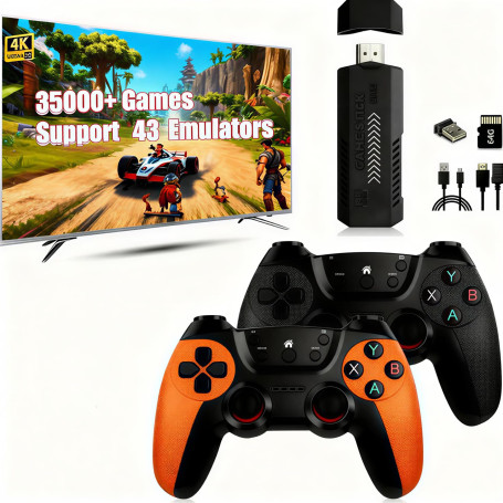 Mldnld Console Retrogaming 4K HDMI avec plus de 30 000 jeux classiques intégrés, console de jeux 2 manettes sans fil, 23 émulate