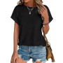 Cuptacc T Shirt Femme Chemisier Femme Chic Et Élégant Broderie Aux Oeillets Col Rond Manches Courtes Tunique Mode
