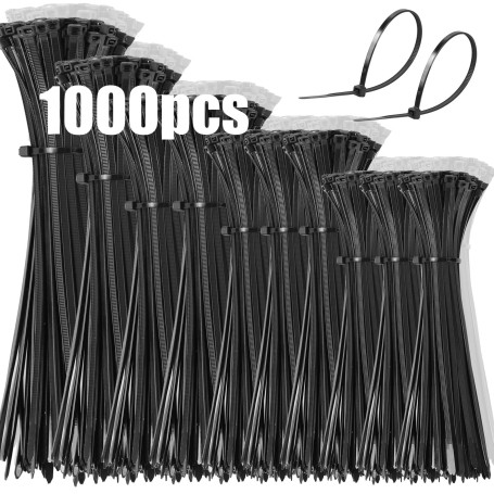 DUNSOO 1000 Pièces Serflex, Collier de Serrage Plastique, Serflex Plastique Professionnelles, Rislan 100/150/200/250/300mm de Lo