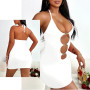 PARUPRUP Femme Sexy Col Halter Mini Robe sans Manche Moulante Dos Nu à Découpes Bodycon Maille Nuisette Décolleté V Chemise de N