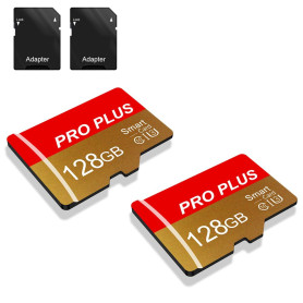 Lot de 2 Carte Mémoire 128 Go avec Adaptateur, Carte Mémoire TF Haute Vitesse, UHS-I, A1, C10, Carte TF pour Tablette/Téléphone/