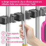 Quirlig Porte Balais Mural, Accroche Balai Mural avec 3 Supports et 2 Crochets, Support Balais Mural sans Percage, Attache Range