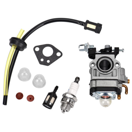 Queta Carburateur pour Moteur de Débroussailleuse 52cc 49cc 43cc, Kit Carbu avec Joint, Tuyau, Bougie d'Allumage et Filtre à Ess