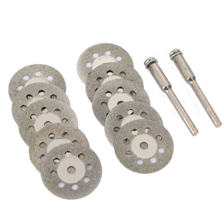 Blulu Lot de 12 mini-disques à tronçonner perforés 22 mm, diamant, disques à découper, tiges Ann Arbor