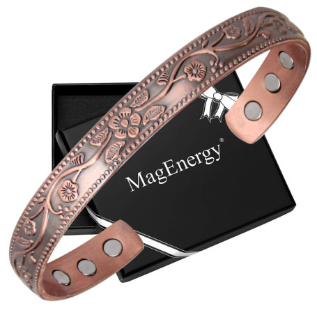 MagEnergy Bracelet magnétique en cuivre pour femmes 6.8 pouces réglable pour s'adapter à la plupart des poignets avec une belle 