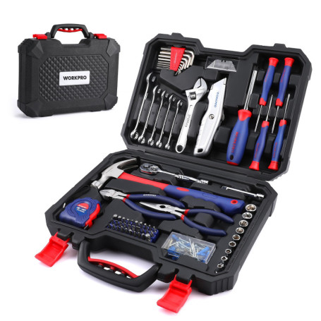 WORKPRO Kit d'Outils pour la Maison 160 Pièces, Mallette à Outils Portable avec Boîte de Rangement, Tournevis, Pinces, Clés, Mar