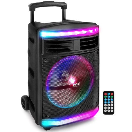 Pyle Enceinte Bluetooth Puissante-600 W, Enceinte Sono Portable, sans Fil, Eclairage LED et avec Roues, SD/USB/AUX, Karaoke Adul