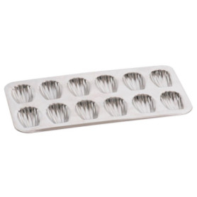 GOBEL - Plaque de 12 madeleines - Fer blanc - Dimensions : 39,5 x 20 x 1,7 cm - Empreinte : 8 cm – Fabriquée en France
