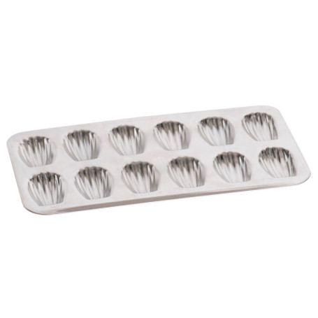 GOBEL - Plaque de 12 madeleines - Fer blanc - Dimensions : 39,5 x 20 x 1,7 cm - Empreinte : 8 cm – Fabriquée en France
