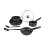 Sitram 712763 Batterie 10 pcs alu noir : 3 poêles Ø20/24/28cm, 2 casseroles Ø16/20cm, 2 ustensiles nylon, 1 couv. verre Ø24cm, 2