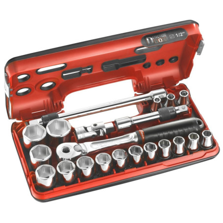 FACOM Coffret Detection Box - Cliquet Manche Rotatif Haute Performance et Douilles 1/2 " 6 Pans Métriques Plus Accessoires - SL.