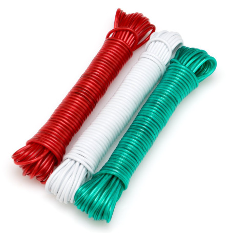 Lot de 3 Cordes à Linge Multicolore, Fil d’Acier plastifié, diamètre 2,6 mm, Multicolore, 10 mètres, 20216 Flandria