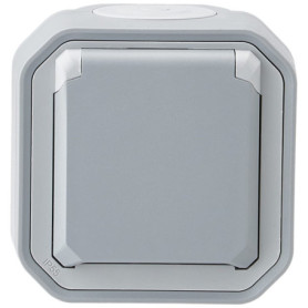 Legrand - Prise de courant avec terre étanche avec volet Plexo 16A 250V livrée complète pour montage en apparent gris - emballag
