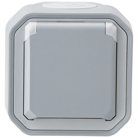 Legrand - Prise de courant avec terre étanche avec volet Plexo 16A 250V livrée complète pour montage en apparent gris - emballag