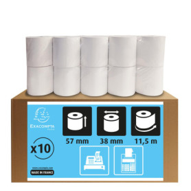 Exacompta - Réf. 5740120V - Lot de 10 bobines pour machine à calculer et caisse - largeur 57 mm x diamètre 38 mm - mandrin 12 mm