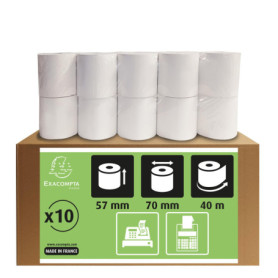 Exacompta - Réf. 5770120V - Lot de 10 bobines pour machine à calculer et caisses - largeur 57 mm x diamètre 70 mm - mandrin 12 m