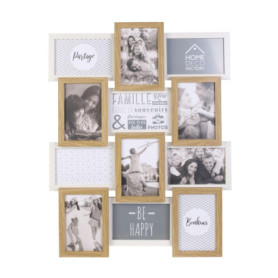HOME DECO FACTORY - HD4218 - Cadre Photo Multiple Pele-Mele 12 Vues Bois et Blanc, Souvenir, Décoration Maison, 44 x 3 x 58 cm, 