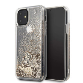 Guess GUHCN61GLHFLGO Coque de Protection pour iPhone 11 Motif cœurs à Paillettes Doré